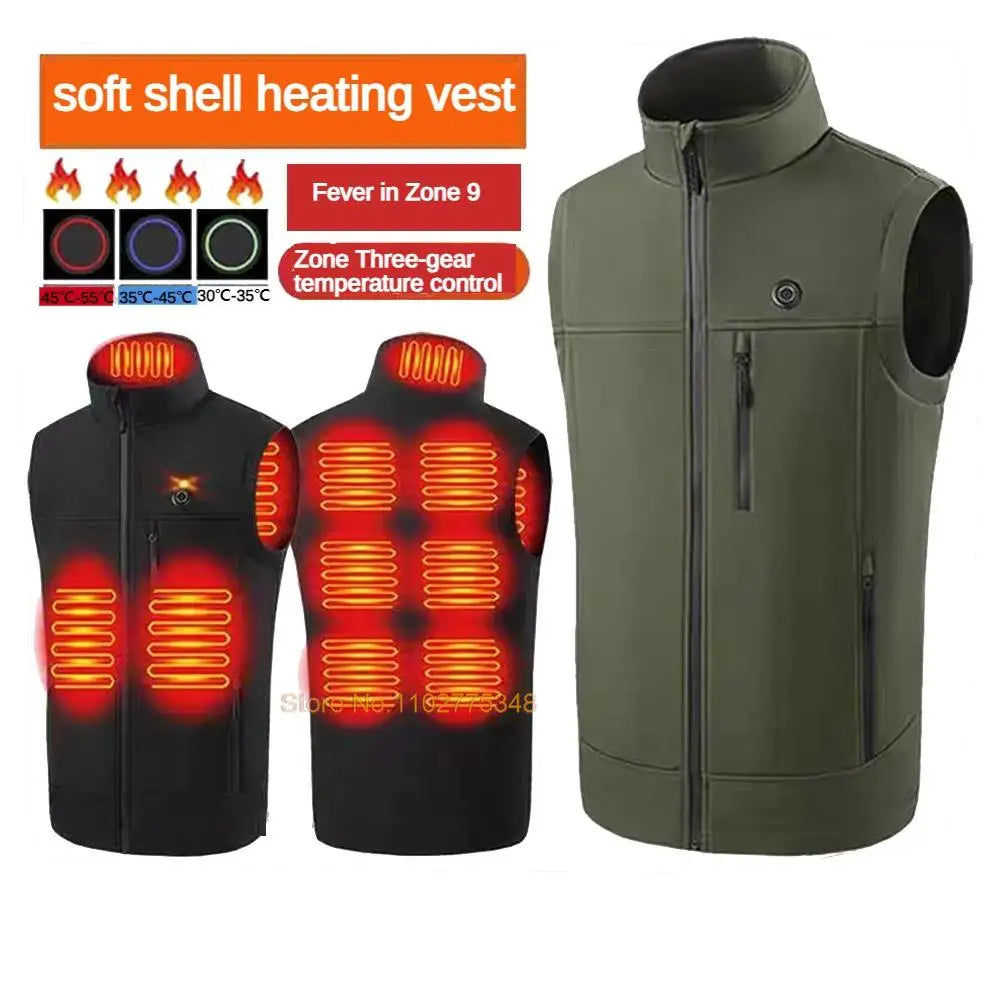 9 Zone Heated Vest Men Women Smart Electrical Heating Clothes Lightweight Waterproof Hiking Jackets Winter Sports Accessories