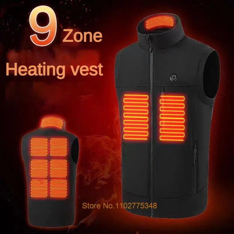 9 Zone Heated Vest Men Women Smart Electrical Heating Clothes Lightweight Waterproof Hiking Jackets Winter Sports Accessories